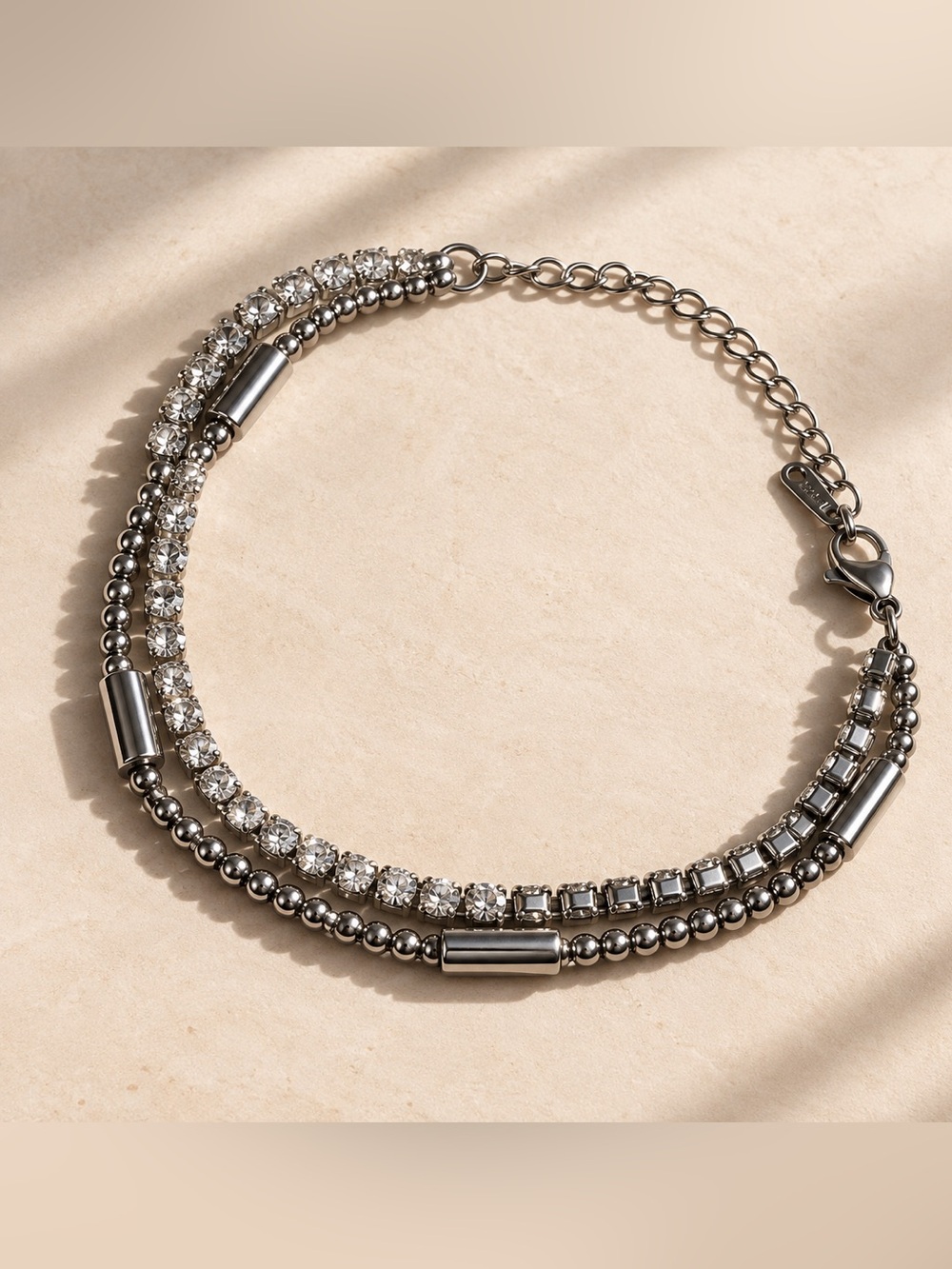 Stainless steel Crystal Double Strand Bracelet - Women Jewelry